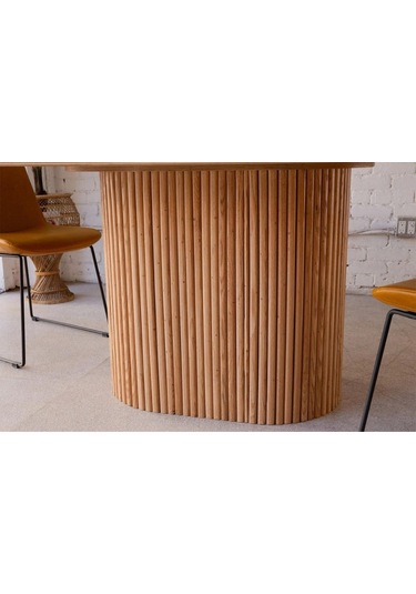 Luna Oval Natural Ahşap Bohem Masa 80x150 Natural Ayak - Natural Üst