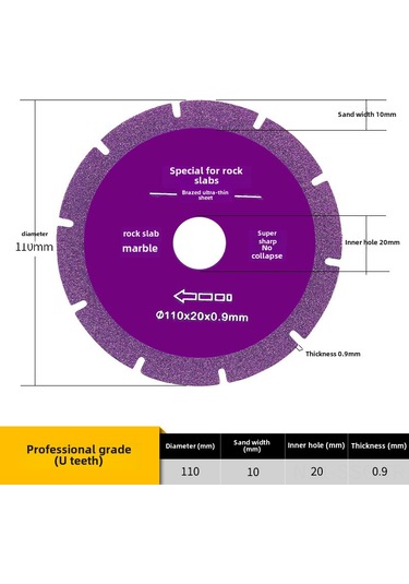 Springsun Profesyonel Mermer Ve Seramik Kesici: Ultra İnce Diamantlı Testere Φ110 10 U Diş , Kuru Kesim, Kenar Kırpma Olmadan, Kaynakta Verimli