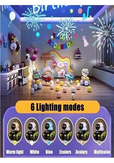 Robot Projeksiyon Gece Lambası Hoparlörlü Şarjlı Yıldızlı Gökyüzü Temalı Led Projeksiyon Lambası Çok Renkli