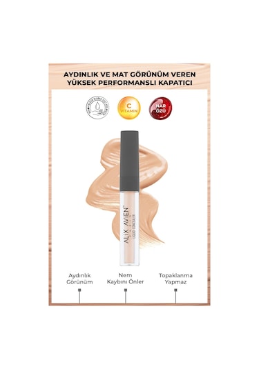 Alix Avien Aydınlık Görünüm Sağlayan Yoğun Likit Göz Altı Kapatıcısı Liquid Concealer 103 Creamy Beige