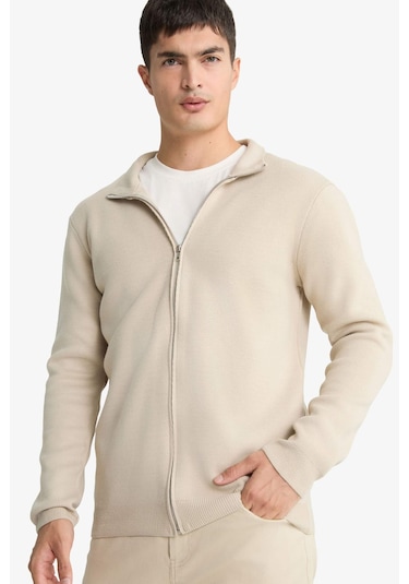 Defacto Standart Fit Dik Yaka Fermuarlı Triko Hırka C8158ax25aubg187 Bej