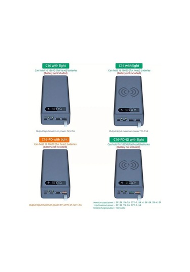 Xuweiwei C16 16x18650 Pil Tutucu Depolama Kutusu Dıy 18650 Kiti Telefon Guc Bankasi Sarj Cihazi Mobil Kabuk
