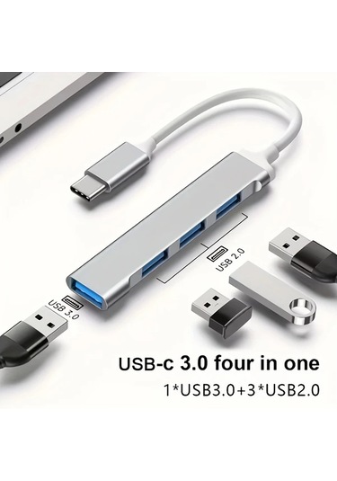 Hightower Gri 4'ü 1 Arada Usb 3.0 Hub Usb-c Adaptörlü Hızlı Veri Aktarımı