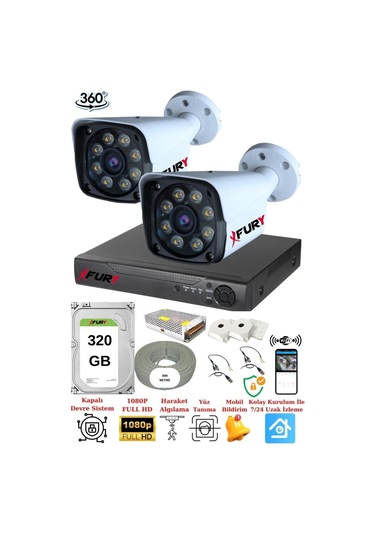 Fury 2 Kameralı 5MP Lens 1080P 2MP Color Görüntü 8 Warm Led Gece Görüş Full HD Güvenlik Kamera Sistemi 320