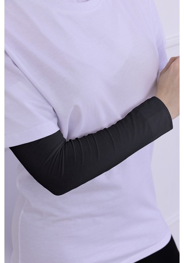 Likralı Penye Kolluk Antrasit - Pratik Kadın Tesettür Düz Namaz Kolluğu 1 Çift 40cm Viskon Hijab Antrasit