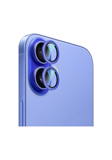 İphone 16 Uyumlu Caseworld Alloy Serisi Oleofobik Anti Reflective Kamera Lens Koruyucu Mavi