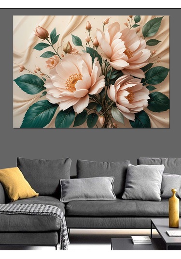 Pastel Beyaz Çiçekler Dekoratif Kanvas - Mdf Ahşap Tablo