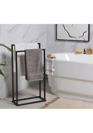 İkili Metal Ayaklı Banyo Havlu Askılığı Siyah