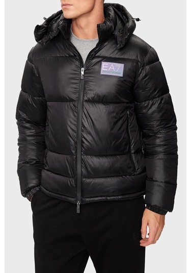 EA7 Logolu Kapitoneli Regular Fit Kapüşonlu Şişme Mont Erkek MONT 6DPB71 PN2MZ 1200 Siyah