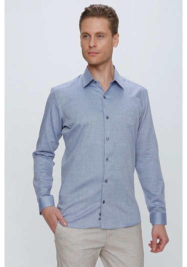 Gk 674 Slim Fit Koyu Mavi Klasik Gömlek Mavi