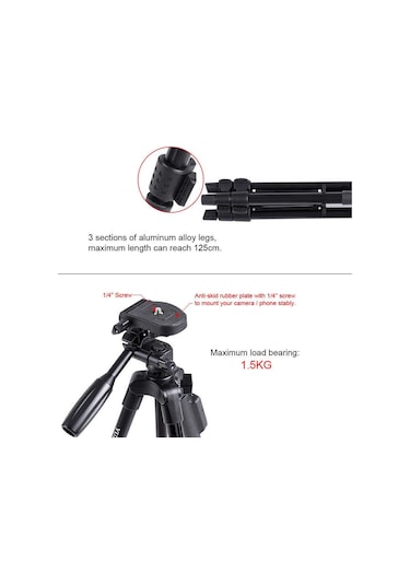 Bluetoothlu Tripod Tam Telefon Tutucu Tripod 43Cm-125Cm 5