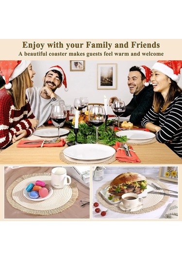 Mufunye 4'lü Yuvarlak Pamuklu Yıkanabilir Masa Örtüsü - 33 Cm Isıya Dayanıklı Rustik Dekor Bej