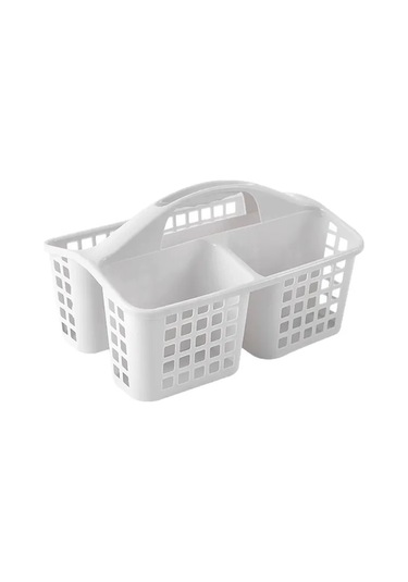 Moveevo Büyük Kapasiteli Beyaz Banyo Sepeti - Kalın Pp Malzeme, Delikli Su Akışı, Taşınabilir Kollü, Ev Depolama Organizatörü Beyaz