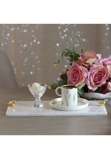 Akayev Mermer Beyaz 30X15 CM Altın Kuş Sunum Tabağı