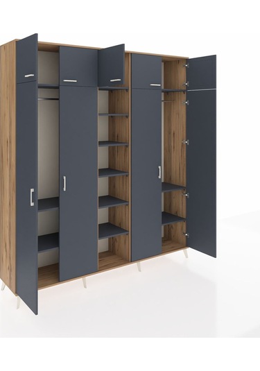 Hyperion Dolap 12 Raflı 9 Kapaklı 2 Askılı 220x44x243 Çam-antrasit/antrasit Antrasıt/antrasıt