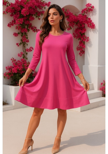 Rich Kadın Pembe Gizli Cepli Uzun Kollu Elbise Pembe