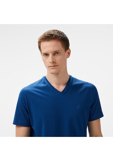 Nautica Erkek Mavi Regular Fit T-shirt Düz V55013t Mavi