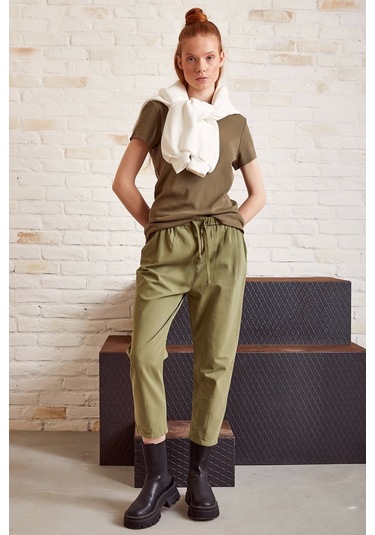 Beli İpli Salaş Gabardin Pantolon Haki