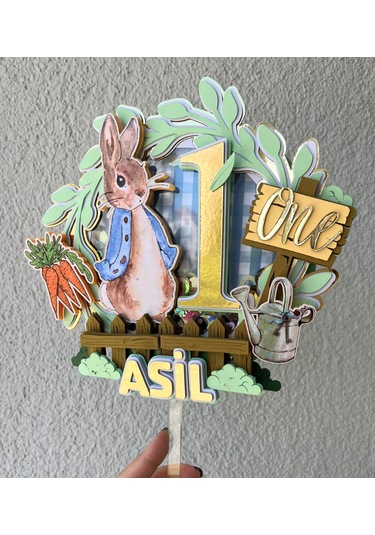Peter Rabbit Temalı İsme Özel Erkek Çocuk Doğum Günü Pasta Süsü