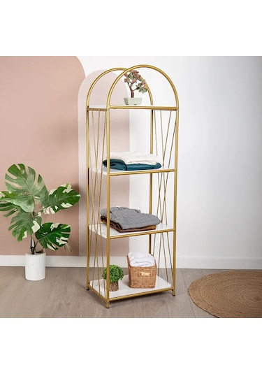 Demeter Gold Metal 4 Katlı Dekoratif Raf Gold
