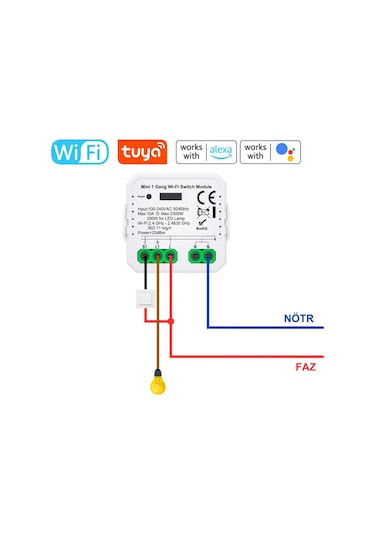 Tuya Uyumlu Mini Wifi Akıllı Anahtar 10 A / 220 V Röle