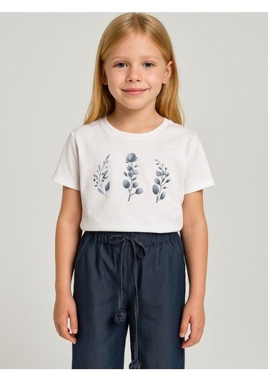 Kız Çocuk T-shirt Pantolonlu Takım-16071 Beyaz