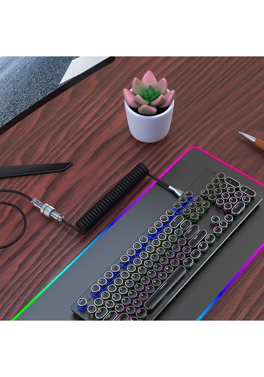 Yaozixa Mekanik Klavye İçin Genişletilebilir Nilon Örgü Kablosu - Usb'den Type-c'ye Hızlı Bağlantı Siyah