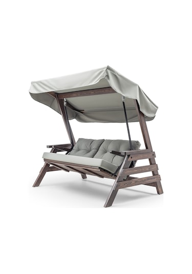 Belek Swing Ahşap Dış Mekan Bahçe Balkon & Teras Salıncağı Gri