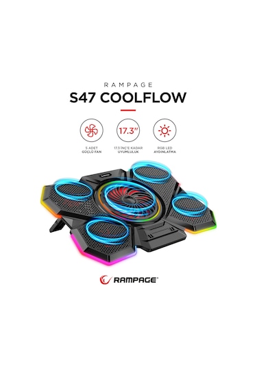 Rampage S47 Coolflow Led Laptop Soğutucu Stant Kırmızı