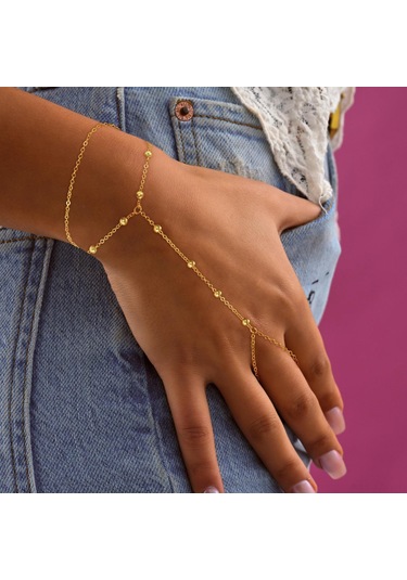 Fosenze 14k Altın Kaplama Kadın Bileklik - Çift Katlı Zincirli Yüzüklü Tasarım, Ayarlanabilir Ve Hipollerjenik, Zirve Mükemmel Hediye Altın