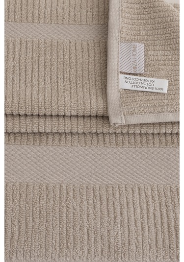 Ivory Bej Fitilli Mikro Fiber %100 Pamuk 2li Banyo Havlusu Seti 5 Bej