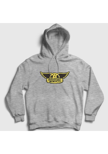 Presmono Unisex Yellow Aerosmith Kapüşonlu Sweatshirt Gri Melanj