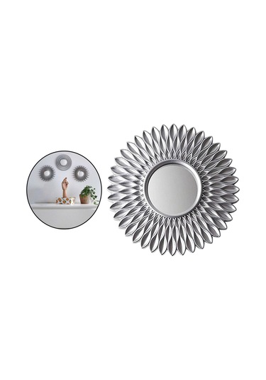 Suntek Yuvarlak Asılı Ayna Ev Şifonyer Dekor Duvar Aynaları Çiçek Şekilli Gümüş