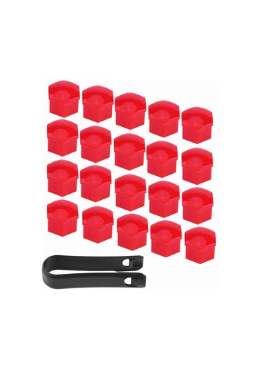 Yaleker Araba Tekerlek Somunu Korumalı Kapakları 17mm - Abs Malzeme İle Dekoratif Ve Korumalı 20 Adet + 1 Siyah Kelepçe Kırmızı