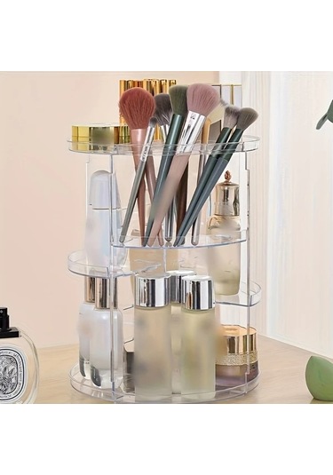 Elmpaly 1 Adet Dönebilir Kozmetik Masaüstü Organizatörü, 360 Derece Döner Ayarlanabilir Yükseklik, Büyük Kapasiteli Şeffaf Makyaj Saklama Standı Şeffaf