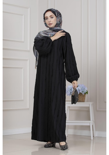 Fırfır Detaylı Rüya Elbise-siyah-5473 Siyah