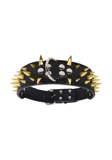 Magideal Suntek Keskin Çivili Perçin Pu Deri Köpek Tasması Siyah M Siyah