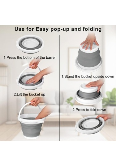 Flybuy Ve Temizlik Temizleyici Taşınabilir Silikon Kovası Katlanabilir Gri Buz Banyo 5l - My Gri