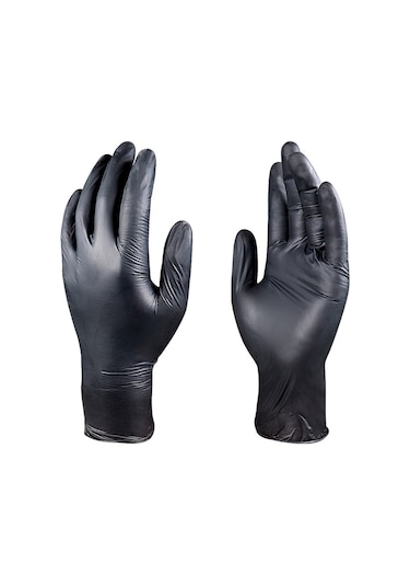 Suofeng "100 Adet Nitril Eldiven - Latex İçermez, Tozsuz, Dayanıklı, Yağa Ve Kimyasallara Dayanıklı" Siyah