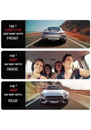 Yüksek Çözünürlüklü Gece Görüşlü Sürüş Kaydedici, Model: Wıfı Mobil Oynatma İle Üçlü Kayıt