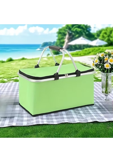 Alüminyum Çerçeveli Yalıtımlı Piknik Çantası Saklama Sepeti Açık Yeşil