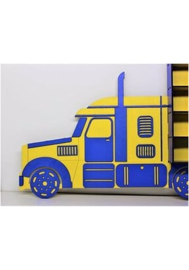 Belinayçocukdünyası Ahşap Tır Model Oyuncak Araba Rafı 50-Sarı
