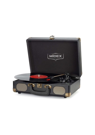 Midex Mtx101BK Nostaljik Retro Pikap Plak Çalar (Şarjlı Bluetooth Aux Hoparlörlü 3 Devir) İğne Dahil