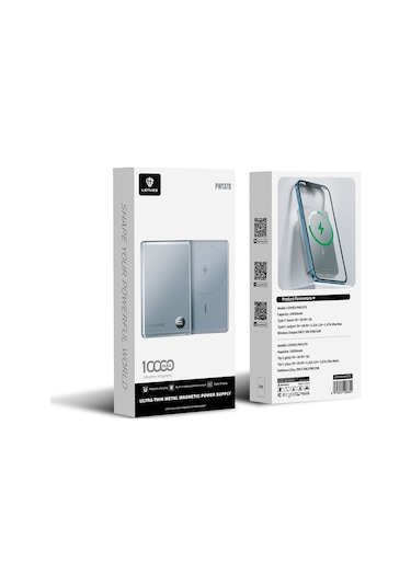 Lenyes PW137D 20 W 10000 mAh 15 W Ultra İnce Dijital Led Ekranlı Wireless Powerbank  Füme