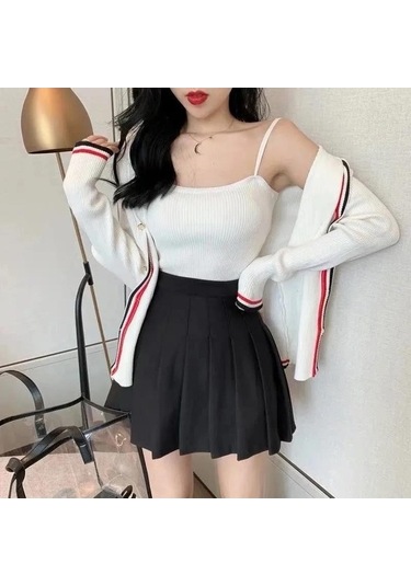 Fastbuy Bayan Gri Yaz Pileli Yüksek Bel Mini Etekler Beyaz Siyah Kore Vintage Tatlı Kız Etek Modası Gri