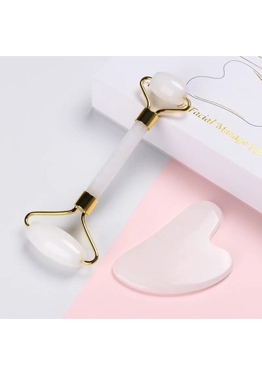 F Tipi Doğal Beyaz Yeşim Rulo Masaj Yüz Guaj Kazıyıcı Seti Guaj Taş Yüz Kaldırma Masaj Silindiri Guasha Cilt Bakımı Aracı E5ydpg Çok Renkli