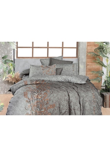 Burgonya Fancy Poplin Nevresim Takımı Çift Kişilik Oranj Turuncu