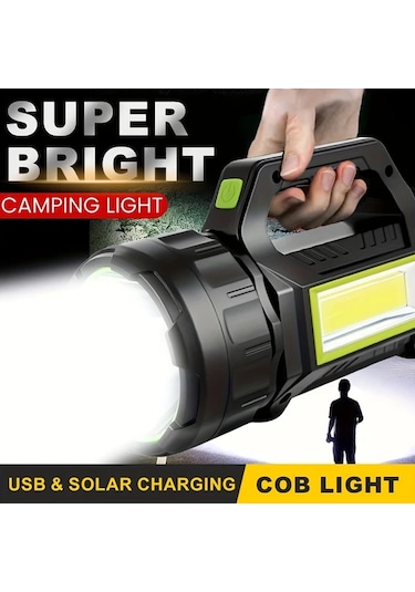 Xuweiwei 1 Adet El Feneri Süper Parlak Güneş Enerjili 7 Modlu Cob Yan Aydınlatmalı Taşınabilir Kamp Lambası Açık Hava Seyahat Acil Durum Bakır - Siyah