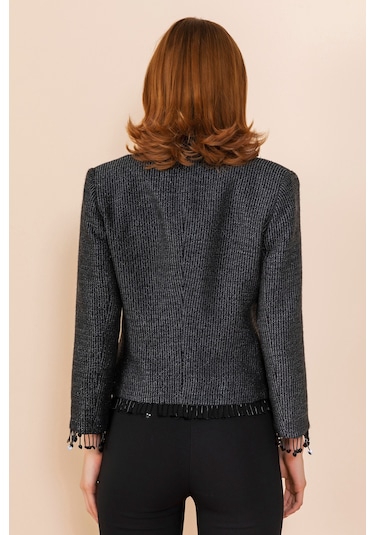 Serpil Exclusive Kadın Püskül Detaylı Kısa Blazer Ceket Siyah