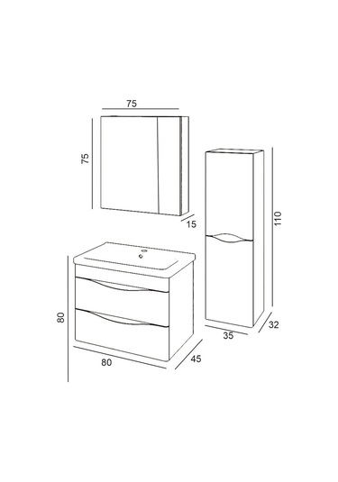 Denko İdea 80 Cm Mdf Beyaz Banyo Dolabı Takımı Ve Boy Dolabı Beyaz